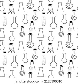 tubos de ensayo químicos y frascos sin soldadura. dibujado a mano en forma de doodle