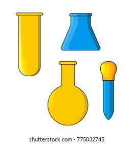 Chemical test tubes icons set in cartoon style. For web, logo, creative design. Vector illustration. Isolated on white