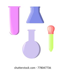Chemical test tubes icons set in cartoon style. For web, logo, creative design. Vector illustration. Isolated on white
