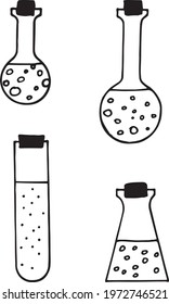 chemical test tubes set icon. hand drawn doodle style. vector, minimalism, monochrome. laboratory collection.