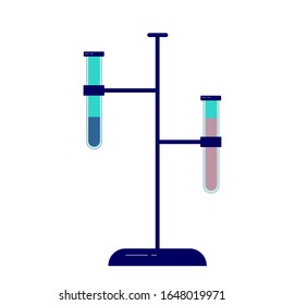 Chemical test tubes in stand. Science, education, chemistry, experiment, laboratory concept. Vector illustration in flat modern thin line icon design.