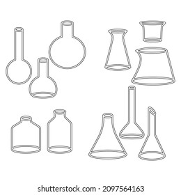 Chemische Teströhren Vektorsymbole setzen minimalistische einfache flache Illustrationen. Experimentelle chemische Kolben für die Wissenschaft einzeln auf weißem Hintergrund.
