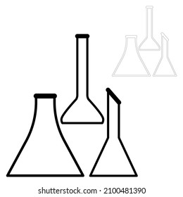 Chemical test tubes vector icons set minimalist simple flat illustrations. Experiment chemical flasks for science isolated on white background.