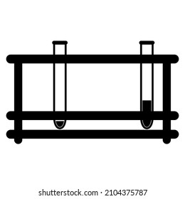 Chemical test tubes vector icons in test tube rack minimalist simple flat illustrations. Experiment chemical flasks for science isolated on white background.