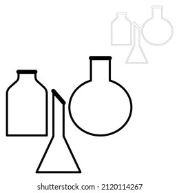 Chemical test tubes vector icons set minimalist simple flat illustrations. Experiment chemical flasks for science isolated on white background.