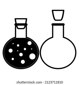 Chemical test tubes vector icons set minimalist simple flat illustrations. Experiment chemical flasks for science isolated on white background.