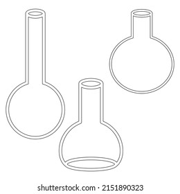 Chemical test tubes vector icons set minimalist simple flat illustrations. Experiment chemical flasks for science isolated on white background.