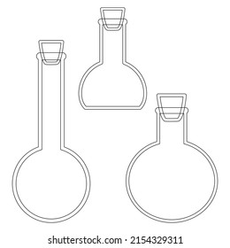Chemical test tubes vector icons set minimalist simple flat illustrations. Experiment chemical flasks for science isolated on white background.