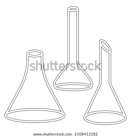Chemical test tubes vector icons set minimalist simple flat illustrations. Experiment chemical flasks for science isolated on white background.