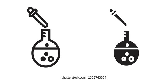 Chemical test vector icon set black filled and outlined style.