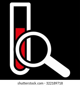 Chemical Test vector icon. Style is bicolor flat symbol, red and white colors, rounded angles, black background.