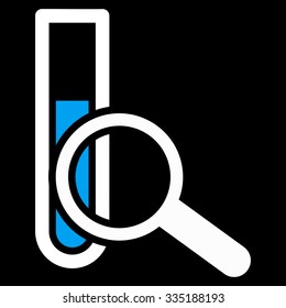 Chemical Test vector icon. Style is bicolor flat symbol, blue and white colors, rounded angles, black background.