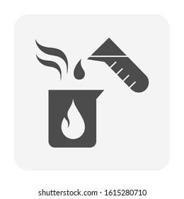 Chemical testing and research of oil gas or power and energy vector icon. Consist of laboratory equipment i.e. beaker, tube. And liquid drop of fuel inside i.e. biofuel, crude, petroleum or biodiesel.
