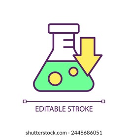 Chemical toxicity decrease RGB color icon. Toxic substances, hazardous materials. Ecological damage, reactants. Isolated vector illustration. Simple filled line drawing. Editable stroke