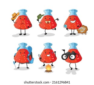 the chemical tube adventure group character. cartoon mascot vector