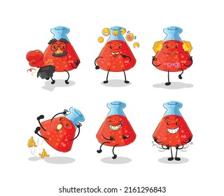the chemical tube comedy set character. cartoon mascot vector