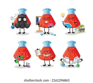 the chemical tube scientist group character. cartoon mascot vector