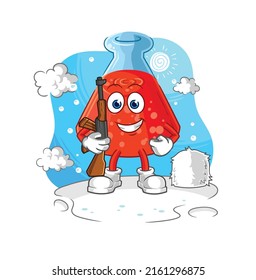 the chemical tube soldier in winter. character mascot vector