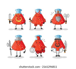 the chemical tube warrior group character. cartoon mascot vector