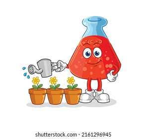 the chemical tube watering the flowers mascot. cartoon vector