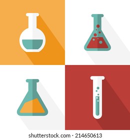Chemical tubes icons set. Flat design with long shadow. Vector illustration