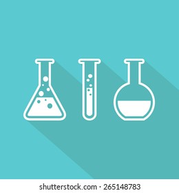 Chemical tubes icons set. Flat design with long shadow. Vector illustration