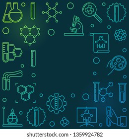 Chemical vector colorful concept illustration with square linear frame on dark background