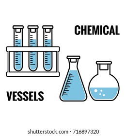 Chemical vessels with blue fluid. Vector illustration