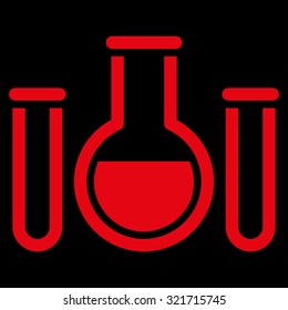 Chemical Vessels vector icon. Style is flat symbol, red color, rounded angles, black background.