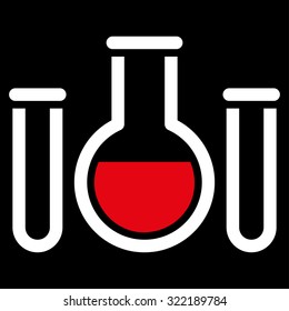 Chemical Vessels vector icon. Style is bicolor flat symbol, red and white colors, rounded angles, black background.