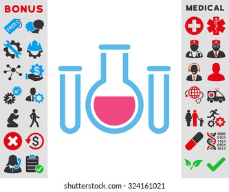 Chemical Vessels vector icon. Style is bicolor flat symbol, pink and blue colors, rounded angles, white background.