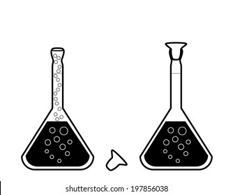 Chemical volumetric flask with solution - laboratory glassware, 2d illustration, isolated on white, vector, eps8