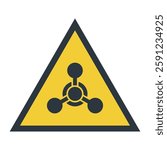 Chemical warfare icon. Warning triangular hazard symbol of toxic agent. Yellow vector CBRN or CBRNE sign isolated on a white background.