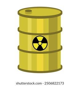 Chemical waste yellow barrel. poisonous liquid barrel. Radioactive waste emissions and environmental pollution. Vector illustration.