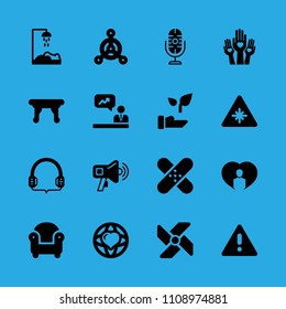 chemical weapon, warning, plant, patch, world peace, shower, person inside a heart, table and hands with hearts vector icon. Simple icons set