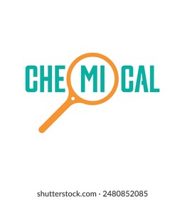 chemical word and magnifying glass concept. chemical concept for the world of education