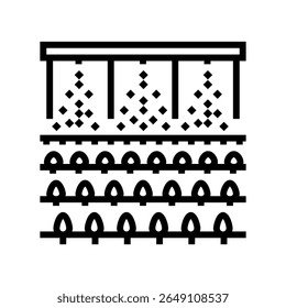 Chemikalien, die besprüht werden Kulturen Linie Ikone Vektor. Zeichen für versprühte Chemikalien. isoliertes Kontursymbol, schwarze Illustration