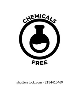 Chemicals free label icon  in black flat glyph, filled style isolated on white background