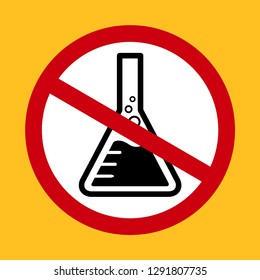 chemicals free symbol, danger chemicals warning sign chemical safety, mercury free icon in red crossed circle forbidden sign with a chemical flask tube icon sign, do not allowed use toxic chemical