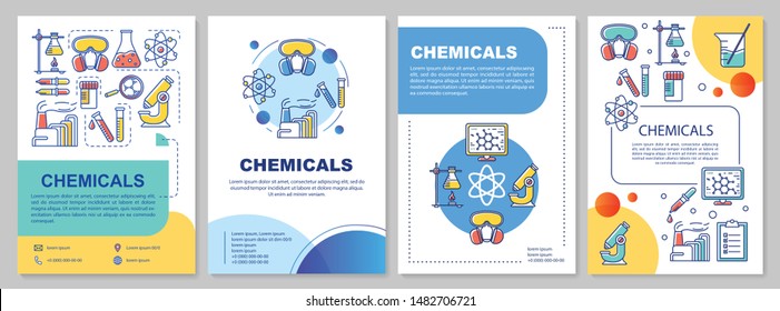 Chemicals industry template layout. Flyer, booklet, leaflet print design with linear illustrations. Scientific research, lab. Vector page layouts for magazines, annual reports, advertising posters