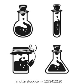 Chemicals perfume mana potion bottle icon set. Simple set of chemicals perfume mana potion bottle vector icons for web design on white background