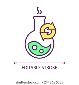 Chemicals reuse RGB color icon. Toxic solvents bioprocessing, recycling. Chemistry supplies, scientific instruments. Isolated vector illustration. Simple filled line drawing. Editable stroke