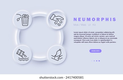 Chemicals set line icon. Sorting, toxins, waste, garbage, disposal, recycling. Neomorphism style. Vector line icon for business and advertising