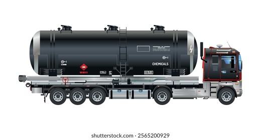 Chemicals tanker truck semi trailer heavy cargo industries vector Illustration