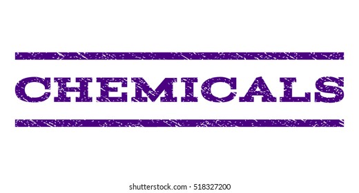 Chemicals watermark stamp. Text tag between horizontal parallel lines with grunge design style. Rubber seal stamp with dirty texture. Vector indigo blue color ink imprint on a white background.