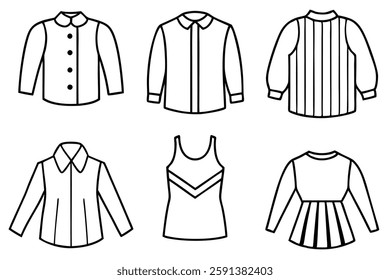 Chemise line art illustration for fashion design book