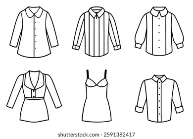 Chemise line art illustration for fashion design book