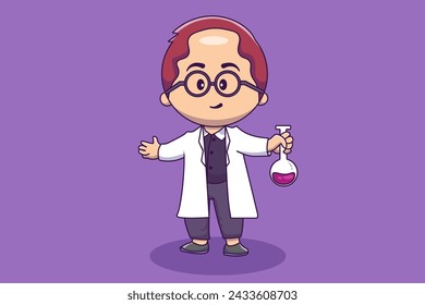 Chemist Carrying Test Tube Cartoon Illustration