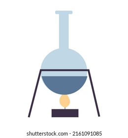Chemist conducting experiment. Glass flask with solution on alcohol burner flat vector illustration. Laboratory, chemistry, science concept