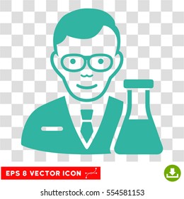 Chemist EPS vector icon. Illustration style is flat iconic cyan symbol on chess transparent background.